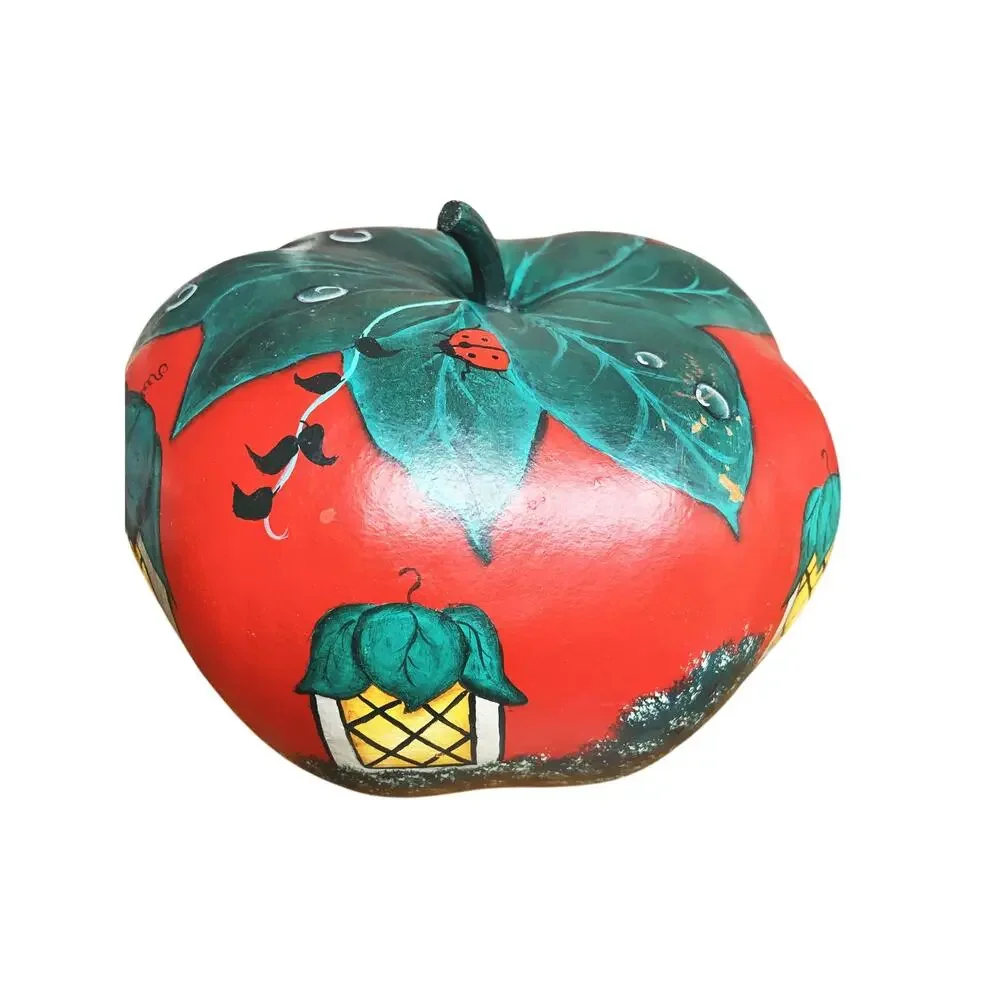 Tomato House Painted Gourd Signed Folk Art Country Farmhouse